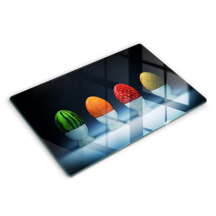 Dekoratív üveg, Wallfluent, Absztrakt gyümölcs tojás, Fekete, 80x52 cm