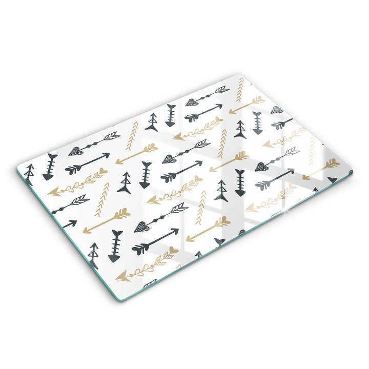 Dekoratív üveg, Wallfluent, Boho nyilak minta, Fehér, 80x52 cm