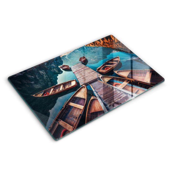 Dekoratív üveg, Wallfluent, Csónakok a tavon, Barna, 80x52 cm