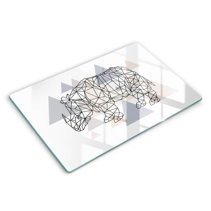 Dekoratív üveg, Wallfluent, Line art orrszarvú, Fehér, 80x52 cm