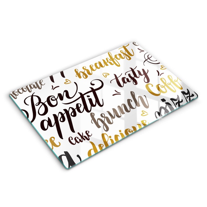 Dekoratív üveg, Wallfluent, Jó étvágyat Felirat mondatok, Fehér, 80x52 cm