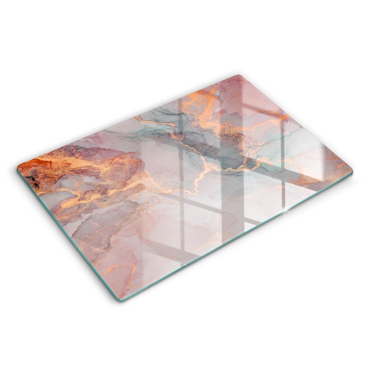 Dekoratív üveg, Wallfluent, Márvány arannyal, Rózsaszín, 80x52 cm