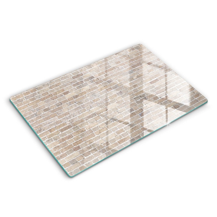 Placa sticla securizata, Wallfluent, protectie perete/plita/blat bucatarie, 80x52 cm, Caramizi stralucitoare de perete, Bej, 010010530040000088474