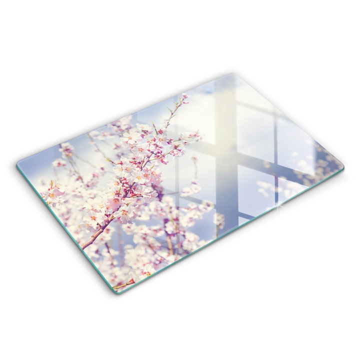 Dekoratív üveg, Wallfluent, Virágzó fa, Kék, 80x52 cm