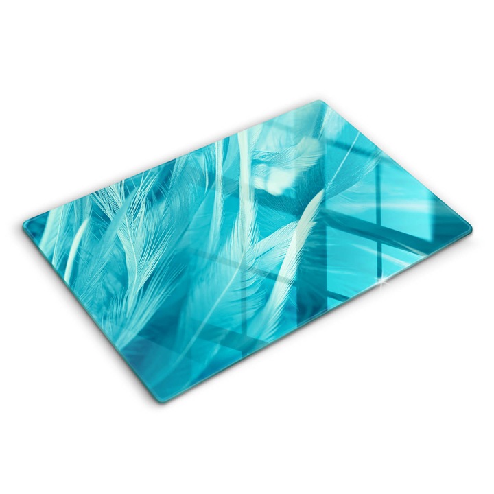 Dekoratív üveg, Wallfluent, Finom tollak, Kék, 80x52 cm