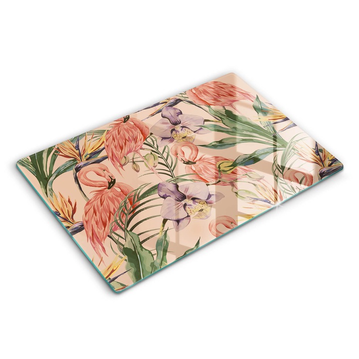 Dekoratív üveg, Wallfluent, Flamingók illusztráció, Narancssárga, 80x52 cm