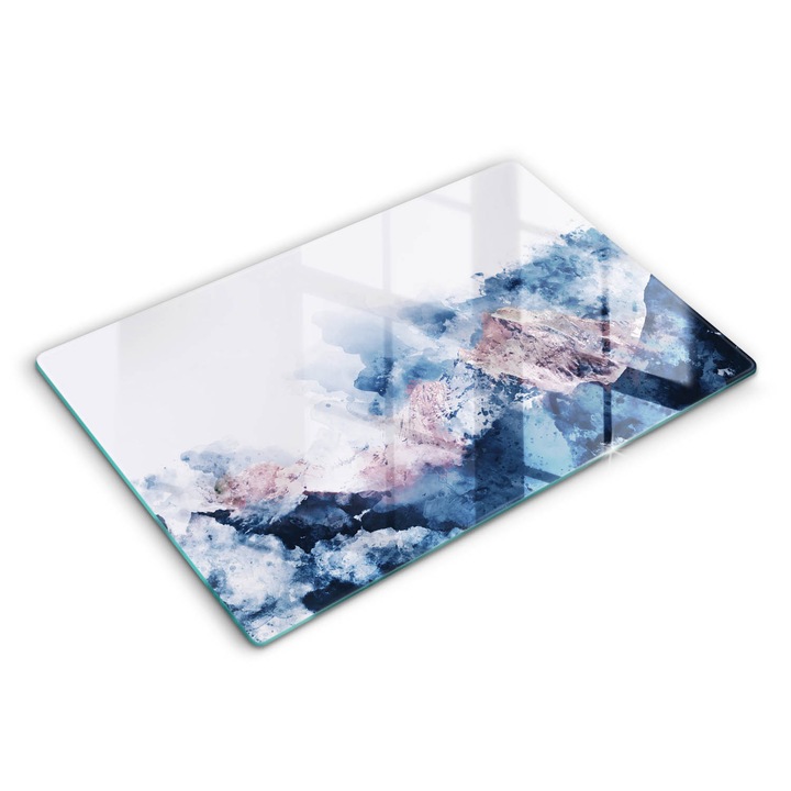 Dekoratív üveg, Wallfluent, Absztrakt festett hegyek, Kék, 80x52 cm