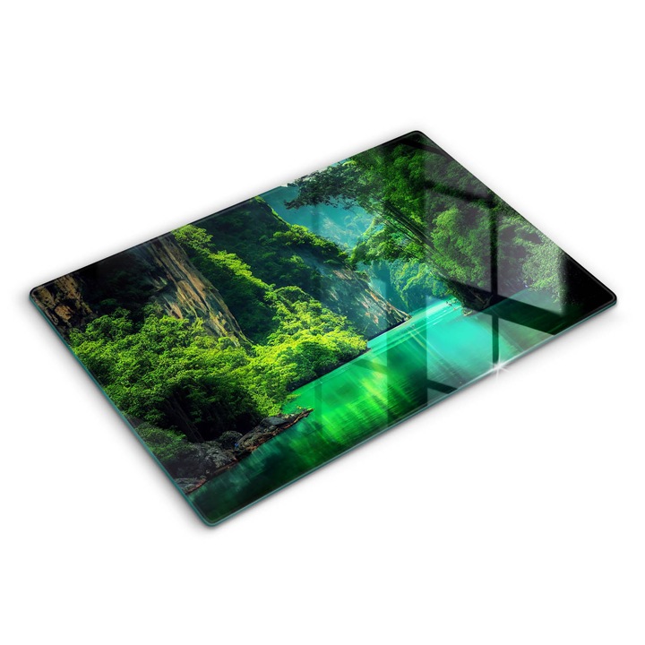 Dekoratív üveg, Wallfluent, Lagúna táj, Zöld, 80x52 cm