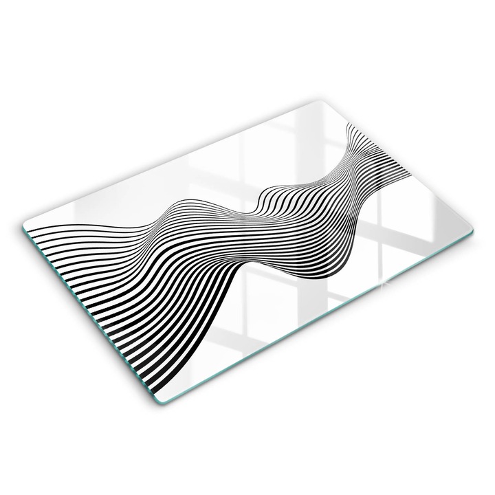 Dekoratív üveg, Wallfluent, Lineáris absztrakció, fekete fehér mintás, 80x52 cm