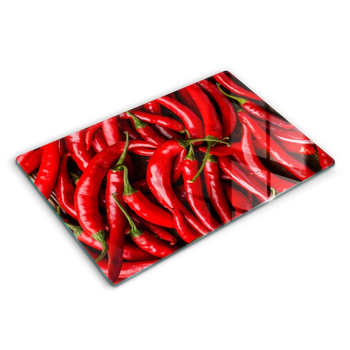 Dekoratív üveg, Wallfluent, Csípős chili paprika, Piros, 80x52 cm