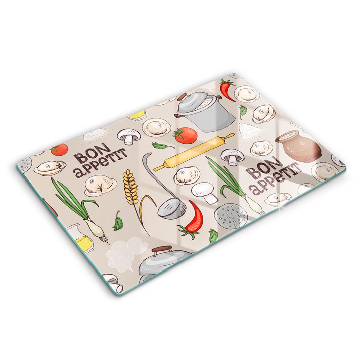 Dekoratív üveg, Wallfluent, Konyha illusztráció, Bézs, 80x52 cm