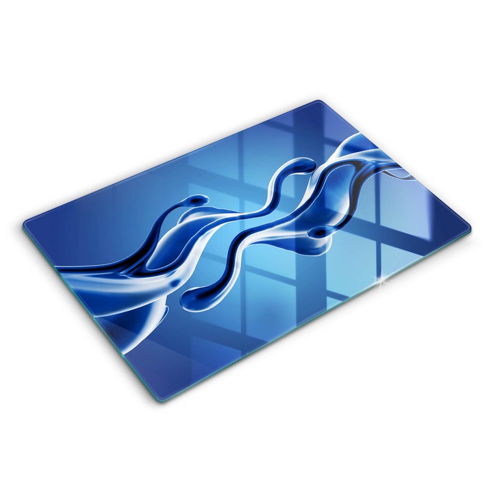 Dekoratív üveg, Wallfluent, Folyadék absztrakció, Kék, 80x52 cm