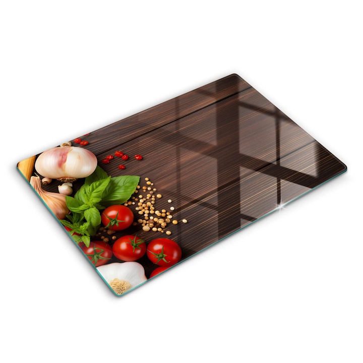 Placa sticla securizata, Wallfluent, protectie perete/plita/blat bucatarie, 80x52 cm, Legume pe masa, Multicolor, 010010530040000275055