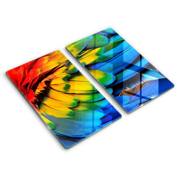 Dekoratív üveg, Wallfluent, Színes papagáj toll, Sokszínű, 2x30x52 cm