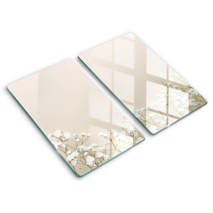 Placa sticla securizata, Wallfluent, protectie perete/plita/blat bucatarie, 2x30x52 cm, Gipsówka Flori Boho, Bej, 010010530010000088328