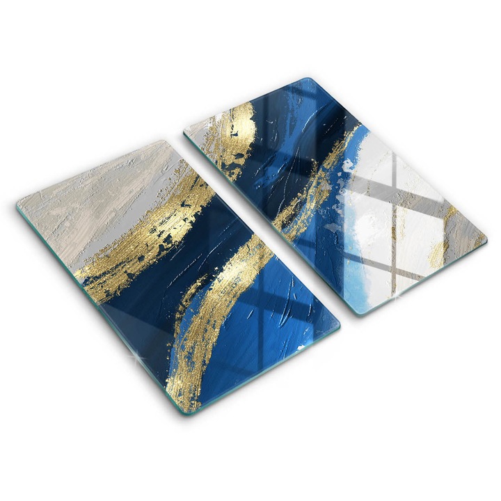 Dekoratív üveg, Wallfluent, Textúra arannyal, Kék, 2x30x52 cm