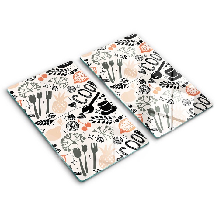 Dekoratív üveg, Wallfluent, Rajzfilm konyhai motívum, Sokszínű, 2x30x52 cm