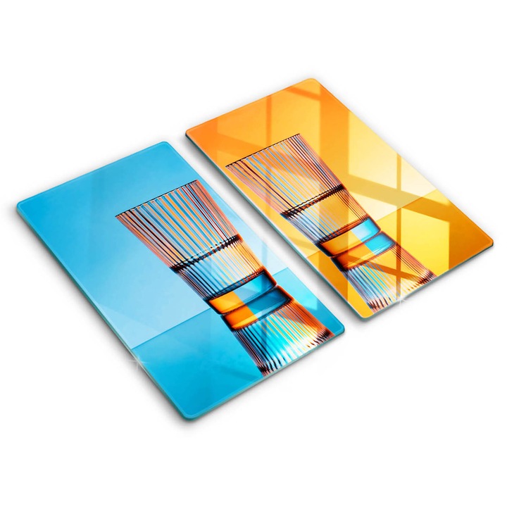Placa sticla securizata, Wallfluent, protectie perete/plita/blat bucatarie, 2x30x52 cm, Doua pahare de apa, Multicolor, 010010530010000275062
