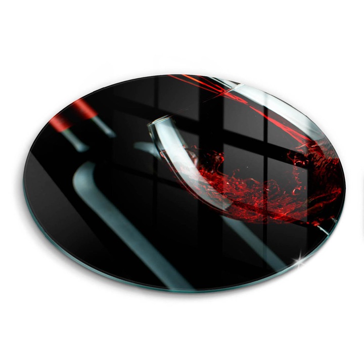 Tocatoare de bucatarie, Wallfluent, din sticla, Ø30 cm, O sticla de vin si un pahar, Negru, 010010520070000027523