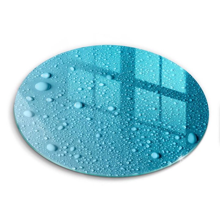 Tocatoare de bucatarie, Wallfluent, din sticla, Ø30 cm, Picaturi de apa, Albastru, 010010520070000088378