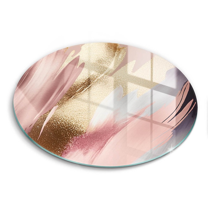Tocatoare de bucatarie, Wallfluent, din sticla, Ø30 cm, Pete pastelate, Roz, 010010520070000274716
