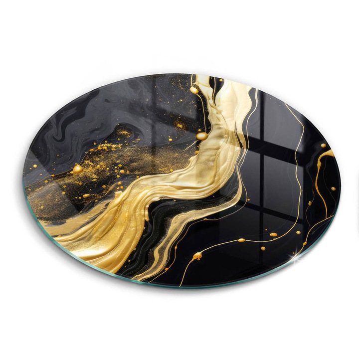 Tocatoare de bucatarie, Wallfluent, din sticla, Ø30 cm, Abstractie eleganta, Negru, 010010520070000274540