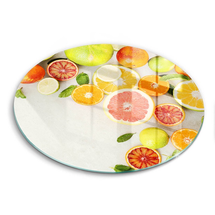 Tocatoare de bucatarie, Wallfluent, din sticla, Ø30 cm, Citrice de fructe, Multicolor, 010010520070000274720