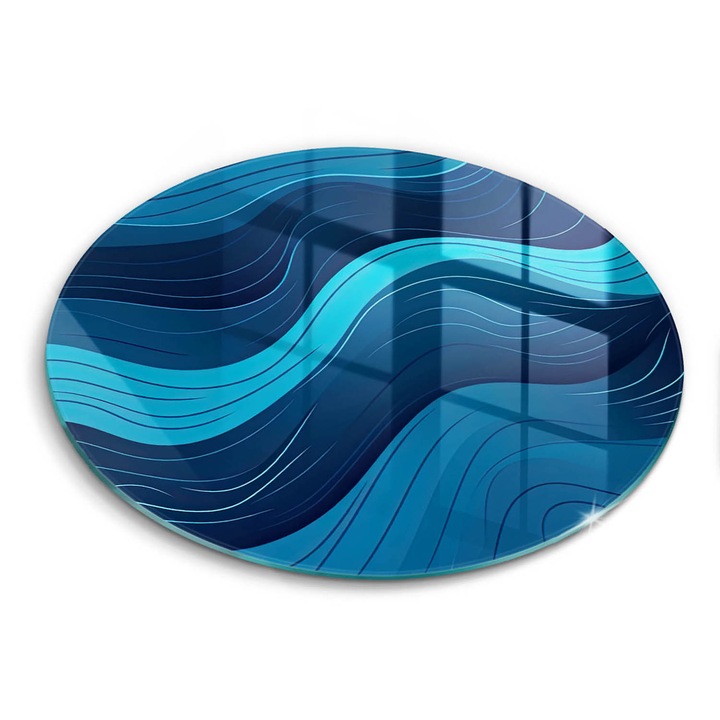 Tocatoare de bucatarie, Wallfluent, din sticla, Ø30 cm, Valuri abstracte, Albastru, 010010520070000274746