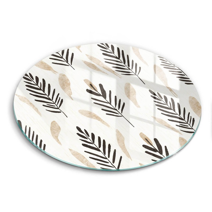 Tocatoare de bucatarie, Wallfluent, din sticla, Ø30 cm, Plante boho, Crem, 010010520070000274789