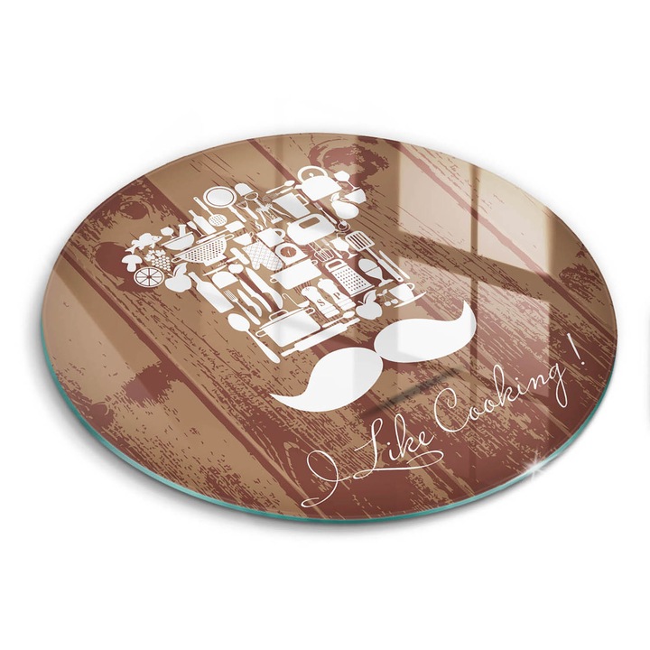 Tocatoare de bucatarie, Wallfluent, din sticla, Ø30 cm, Inscriptie si ca gatitul, Maro, 010010520070000274950