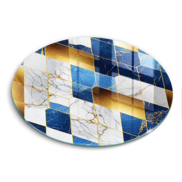 Tocatoare de bucatarie, Wallfluent, din sticla, Ø30 cm, Marmura de roci de aur, Albastru, 010010520070000274712