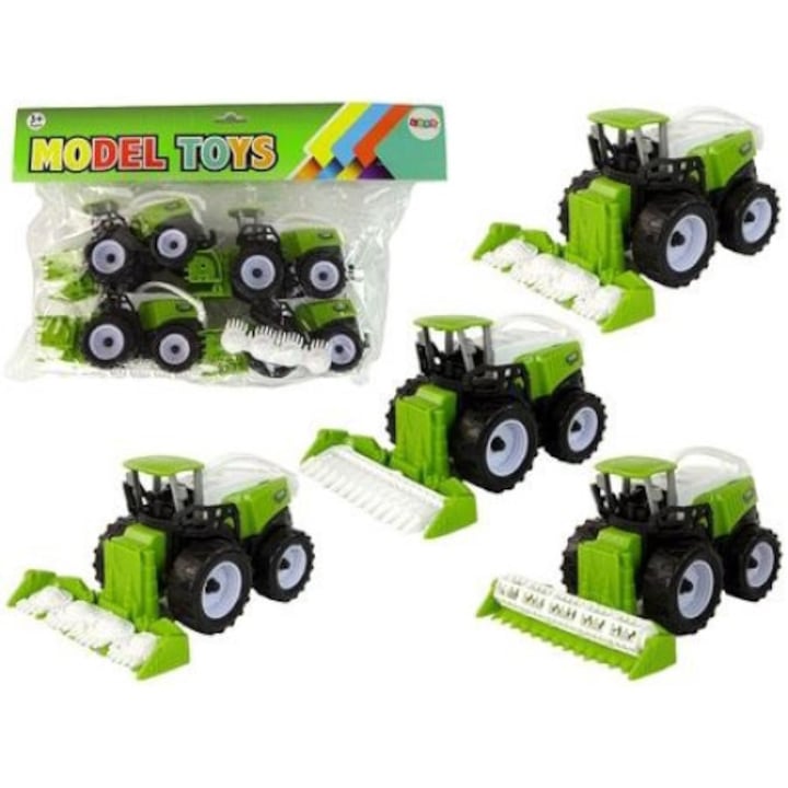 Set 4 tractoare pentru ferma, Leantoys, Plastic, Verde, 16 cm x 11 cm x 9 cm, 3 ani+