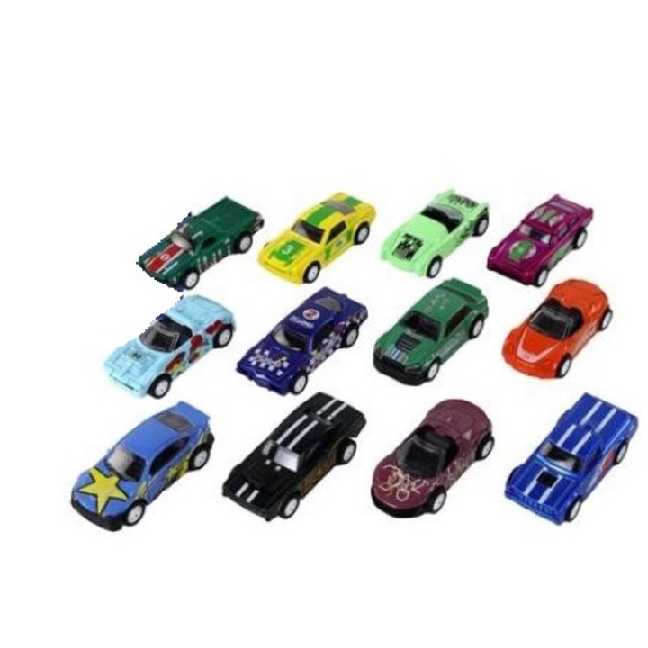 Fém Kofferben Tárolható Súrlódáshajtásos Autókészlet, 12 darabos 1:64 Méretarány - Több Szín