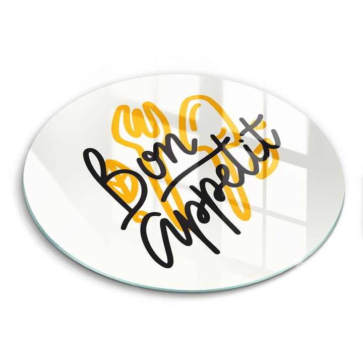 Tocatoare de bucatarie, Wallfluent, din sticla, Ø40 cm, Inscriptia bon apetit, Alb, 010010520080000274725