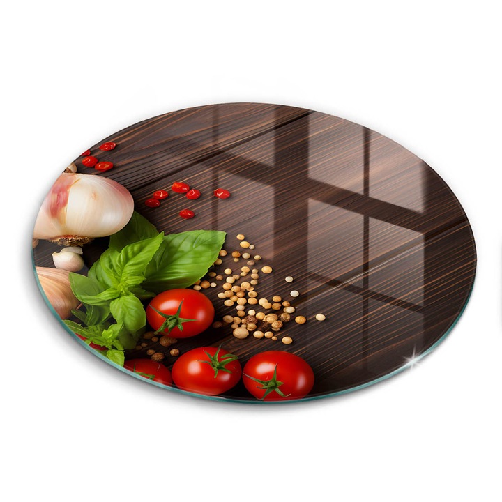 Tocatoare de bucatarie, Wallfluent, din sticla, Ø30 cm, Legume pe masa, Multicolor, 010010520070000275055