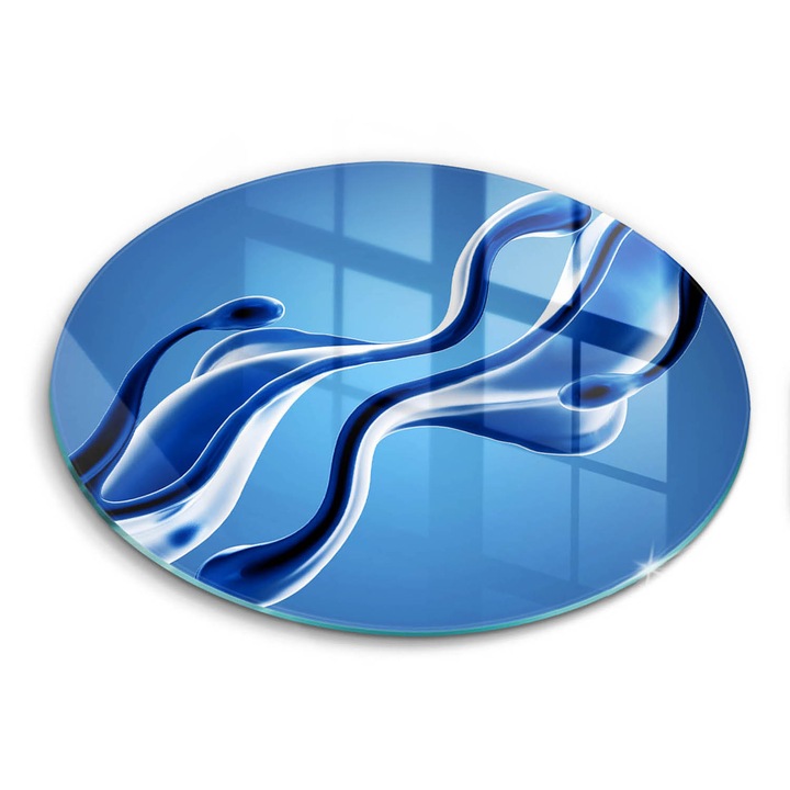 Tocatoare de bucatarie, Wallfluent, din sticla, Ø30 cm, Abstractizarea lichidului, Albastru, 010010520070000075350