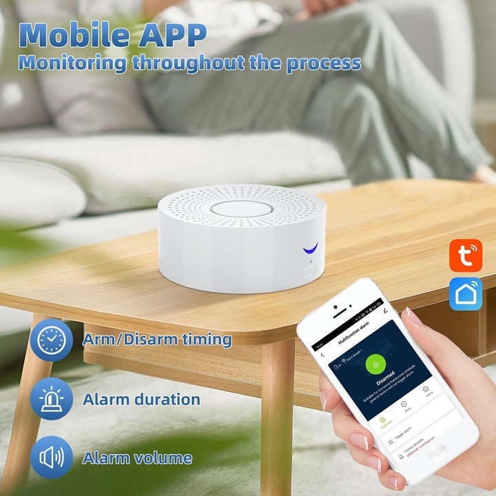 Sonerie Fara Fir Wireless, Buton de apelare pentru batrani si copii, Dytimeem, KU119, Alarma inteligenta WIFI, USB, sustine Tuya