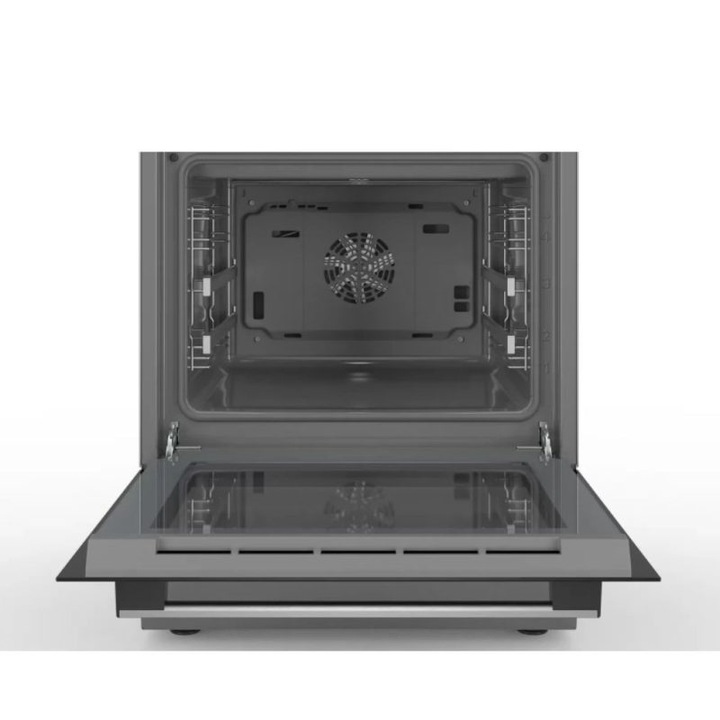 Aragaz Bosch HKR39C250, Electric, Plita vitroceramica, 4 zone gatit , Control electronic, Cuptor electric, 66 L, Grill. Autocuratare EcolClean + hidrolitica, 3D Hotair, 2 suporti telescopici, sertar depozitare, Timer, 60 cm, Inox
