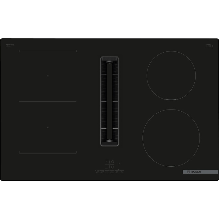 Плот за вграждане Bosch PVS811B16E, Индукция, 4 зони за готвене, Сензорно управление, CombiZone, Вграден аспиратор, Мощност на абсорбиране 622 м3/ч, EcoSilence Drive, 80 см, Черен