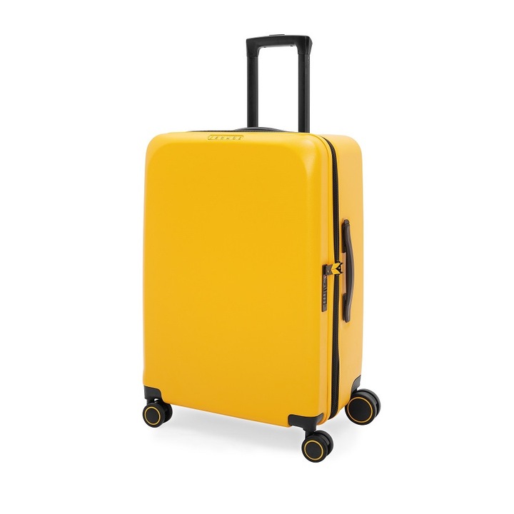 Közepes bőrönd, Verage Freeland, PC/ABS, Bővíthető, TSA, 67 cm, Sárga
