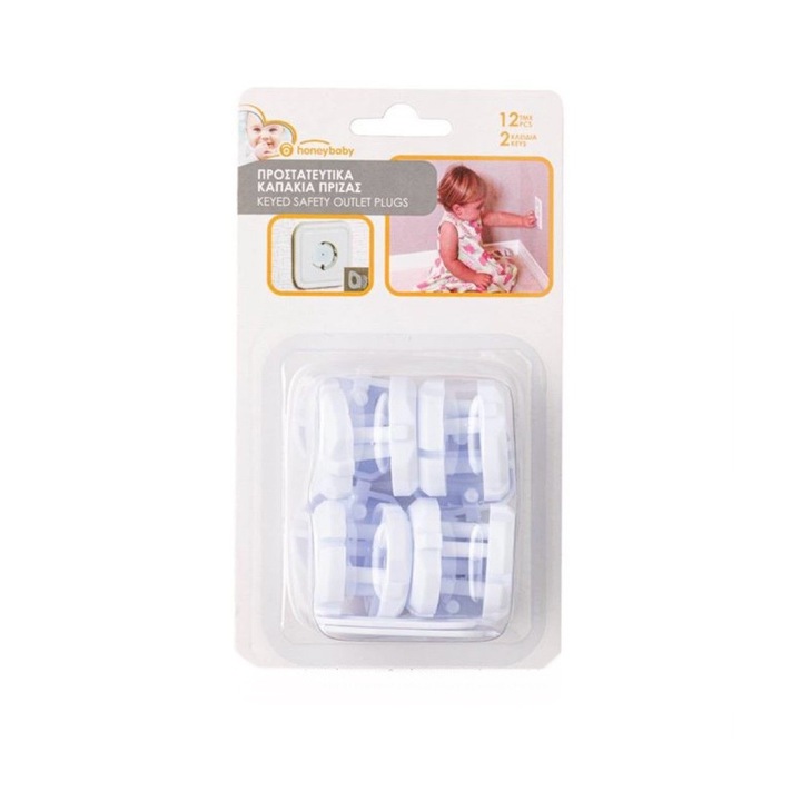 Protectie pentru prize, plastic alb, 2 chei, 12 bucati