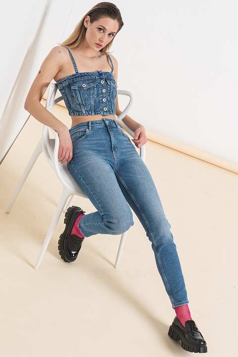 KARL LAGERFELD JEANS, Къс топ от деним, Тъмносин