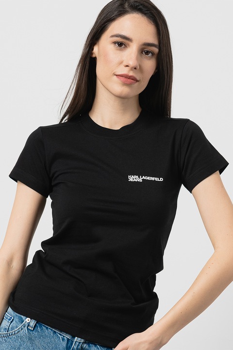 KARL LAGERFELD JEANS, Szűk fazonú organikuspamut póló, Fekete