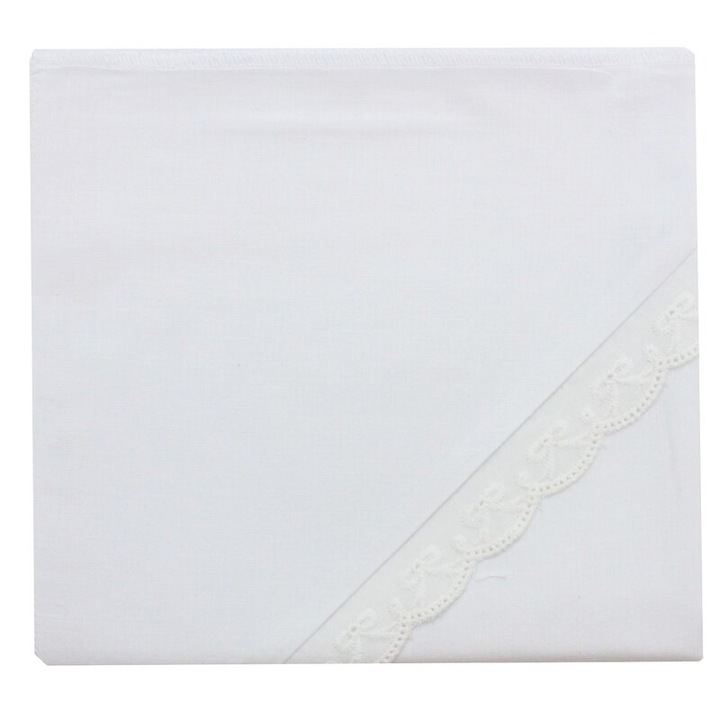 Panza mir, cu gluga pentru brodat, bumbac, cu danteluta, alb, 75x80 cm