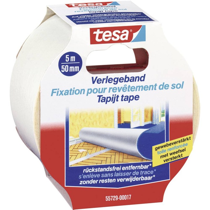 Тиксо, Tesa, за килими, двустранно, самозалепващо се, 6 бр, бяло