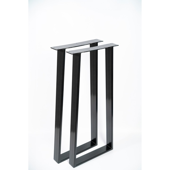 Комплект 2 метални крака за маса, боядисани електростатично, Стомана, Гланцово черно, 102x55 см, профил 80x20 мм, включен монтажен комплект