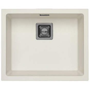 Chiuveta material compozit Alveus Quadrix 50 G11, reversibila, montaj pe blat/sub blat, 560x460x200 mm, sifon inclus, Alb