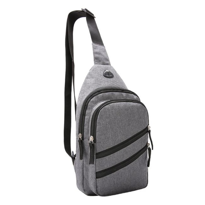 Rucsac pentru barbati, curea reglabila, iesire USB, gri, 18x8x32cm