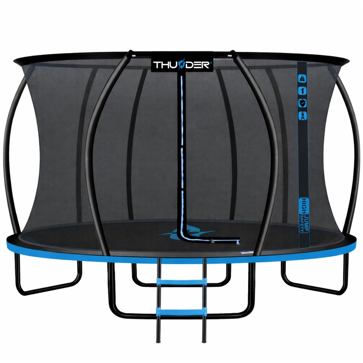Trambulina de gradina pentru copii, Thunder, Inside Ultra 12Ft, 366 cm, cu plasa de protectie interioara, Albastru