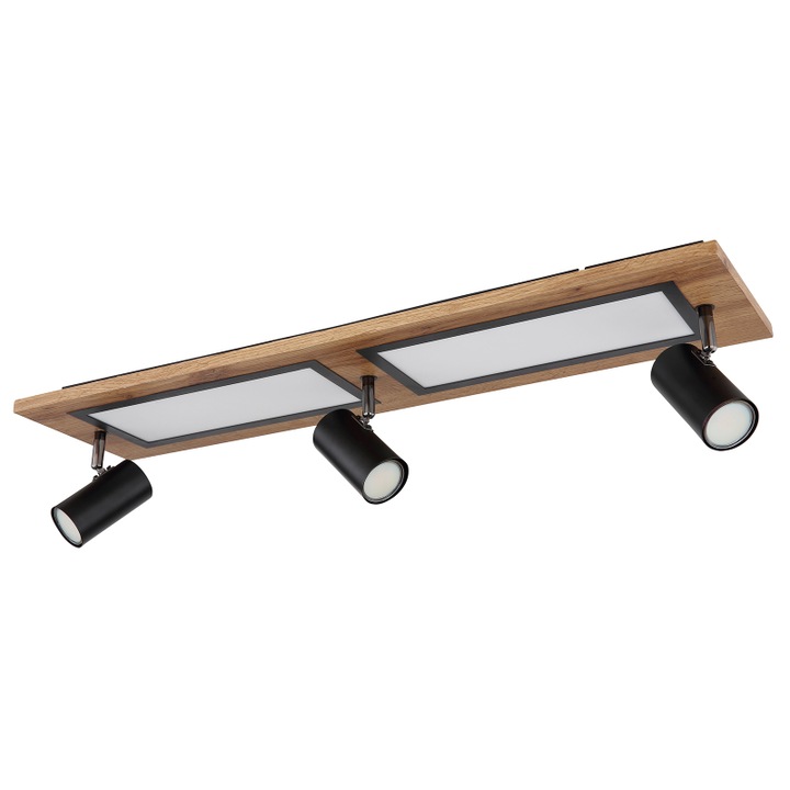 Plafoniera Globo Ulla, metal, negru/lemn, LED, 24W+21W